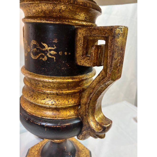 1990s Italian Carved Wooden Footed Lamp With Handles and Hand Painted Motif - a Pair For Sale - Image 9 of 13