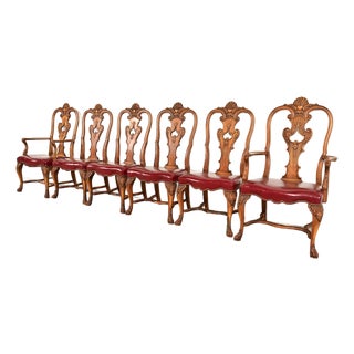 Berkey & Gay Antique Georgian Burled Walnut Dining Chairs, Set of Six For Sale