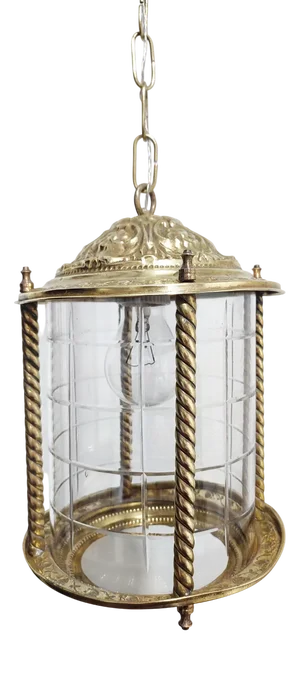 Brass and Glass Ceiling Lamp, Spain, 1940s