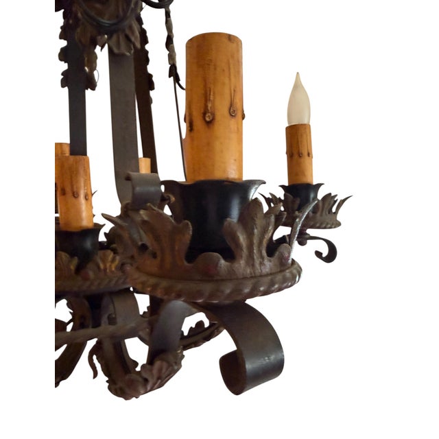 Bronze Antique Spanish Revival Wrought Iron Chandelier For Sale - Image 8 of 10