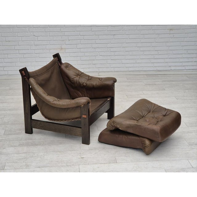 Scandinavian Safari Style Armchair in Leather, 1970s For Sale - Image 10 of 18