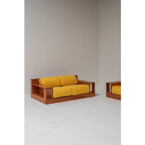 Mid-Century Modern Italian 2-Seater Lounge Chair in Yellow Upholstery, 1970s For Sale - Image 11 of 14