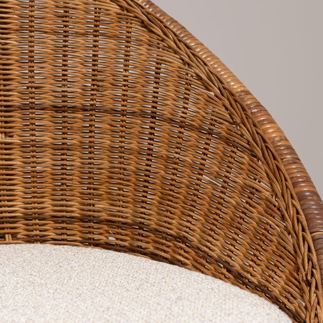 1960s French Mid- Century Modern Rattan Woven Chair with Upholstered Seat For Sale - Image 12 of 15