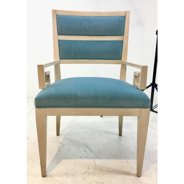 Hickory White Modern Turquoise Velvet Greek Key Dining Chairs Set of