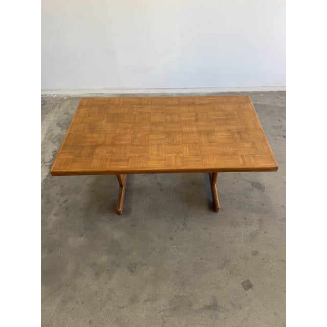 Wood Vintage Oak Parquet Dining Table For Sale - Image 7 of 12