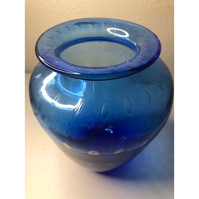 Vintage Hand Blown Cobalt Blue Vase. No Markings. Approximately 23" around largest part. 5.25 Lip with a 3" opening. 7"...