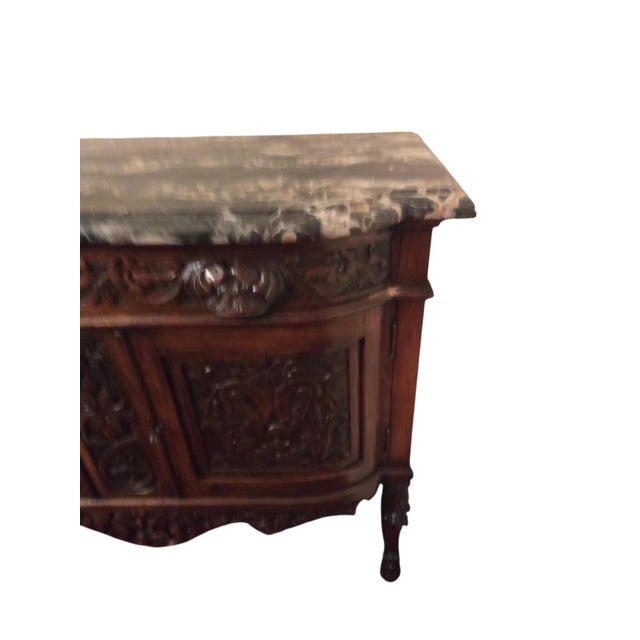 Antique Italian Renaissance Revival Walnut Marble Top Commode Sideboard Cabinet For Sale In Philadelphia - Image 6 of 16