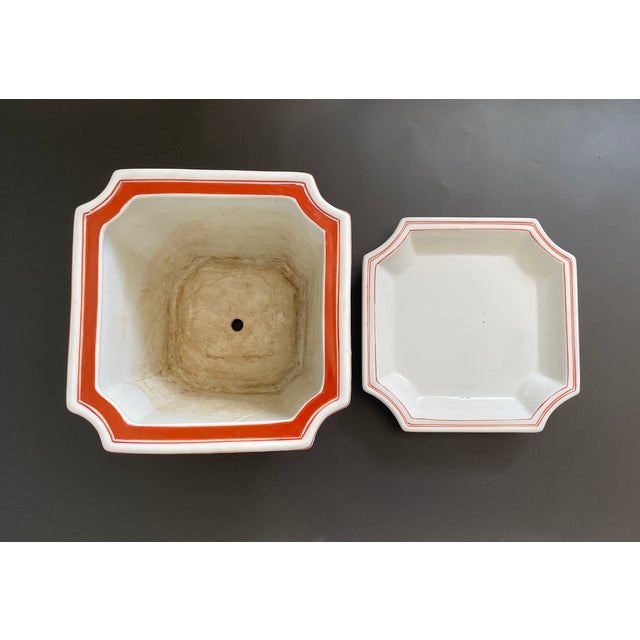 Chinoiserie Vintage Chinese Enameled Porcelain Planter Pot and Tray With Qilin Motif For Sale - Image 3 of 9