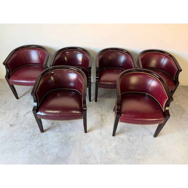 Hollywood Regency Vintage Hickory Leather Hollywood Regency Style Dining Chairs - Set of 6 For Sale - Image 3 of 17