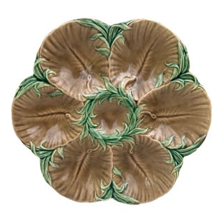 19th Century Majolica Chocolate Oyster Plate Luneville For Sale