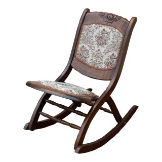 1910s Vintage Edwardian Folding Rocking Chair - Solid Mahogany For Sale