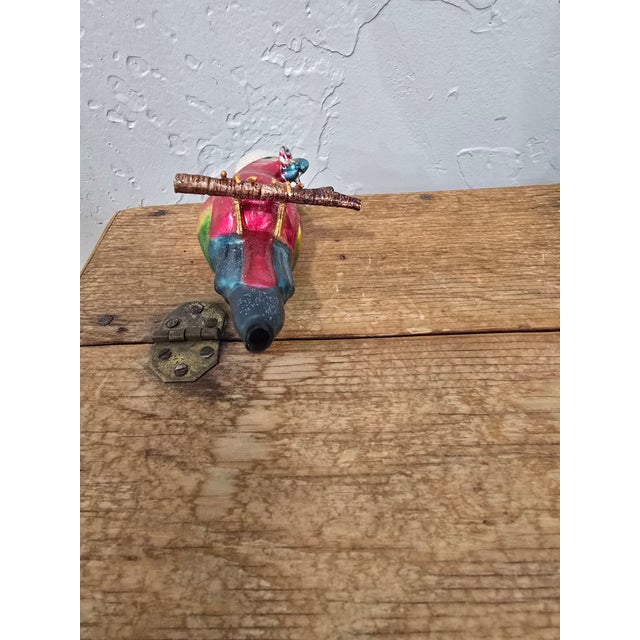 Vintage Hand-Blown Glass Tropical Parrot in Santa Hat Christmas Ornament For Sale - Image 12 of 12