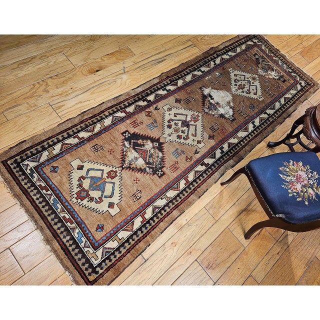 "Late 19th century Persian Kurdish camel hair runner in a geometric pattern. Camel hair rugs and runners are among the...