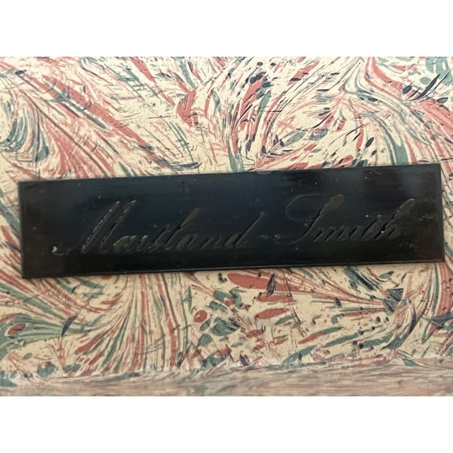 Maitland-Smith Embossed Leather Wrapped Partners Desk W/ Brass Hardware For Sale - Image 10 of 18
