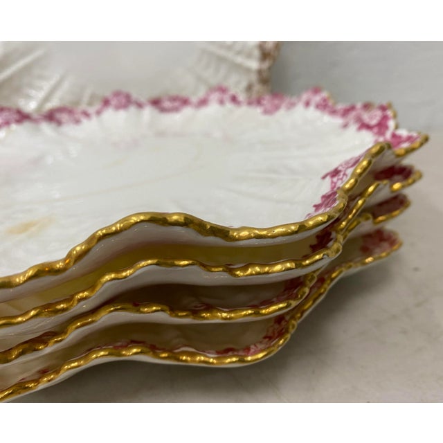 Five Coalport Dessert Plates 19th Century Four matching red One mismatched brown (same pattern) Each dish measures 9.5"...