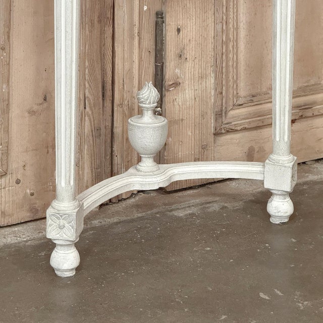 Antique Italian Louis XVI Painted Marble Top Demilune Console With Trumeau Mirror For Sale - Image 11 of 18