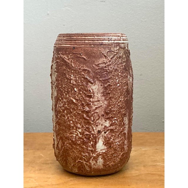 Vintage Brown Textured Studio Pottery Vase For Sale - Image 10 of 12