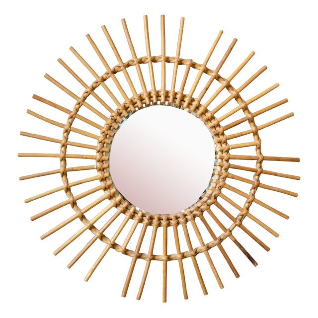 Large Rattan Sunburst Mirror, 1960s For Sale