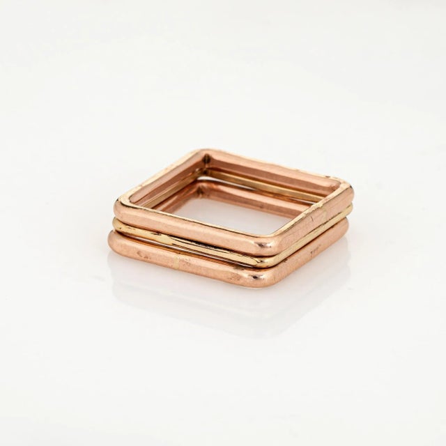 Modern Set of 3 Square Stacking Rings Sz 6 1/2 14k Rose Gold Estate Fine Jewellery Bands For Sale - Image 3 of 4