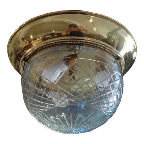 Ceiling Lamp with Three Brass Lights and Murano Glass Dome For Sale