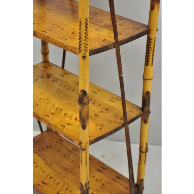 Antique English Victorian Burnt Bamboo Stick & Ball Small Bookcase Curio Shelf For Sale - Image 13 of 16