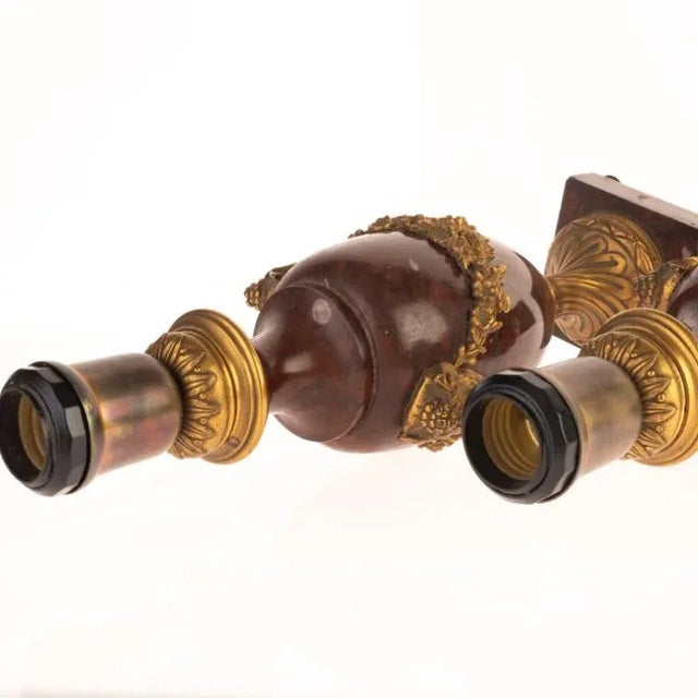 Antique French Rouge Marble & Bronze Satyrs Table Lamps, Set of 2 For Sale - Image 13 of 17