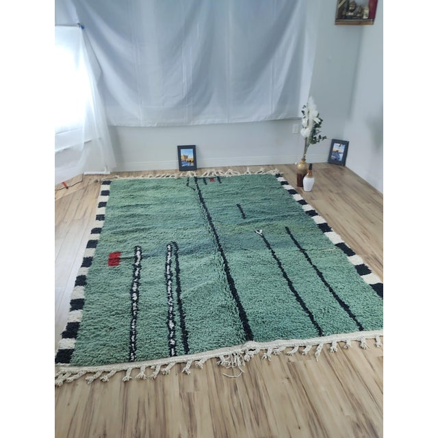 Abstract Contemporary Forest Green Abstract Wool Moroccan Rug For Sale - Image 3 of 12