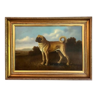 20th Cen. Large Oil Painting Portrait of a Pug Dog Signed Shipley For Sale
