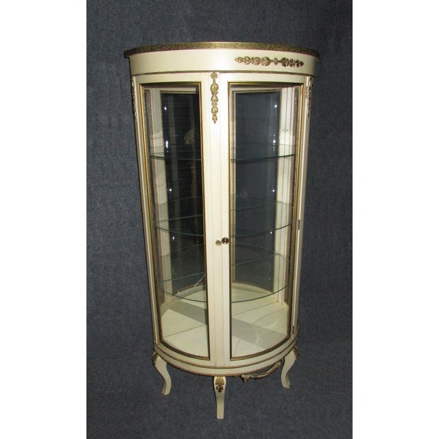 Vintage French Provincial Off White Cream Curio Cabinet Display