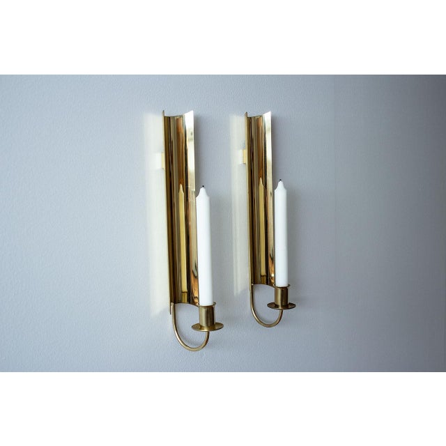 Gold Vintage Brass Reflex Wall Candlesticks by Pierre Forssell for Skultuna, 1960s, Set of 2 For Sale - Image 8 of 8