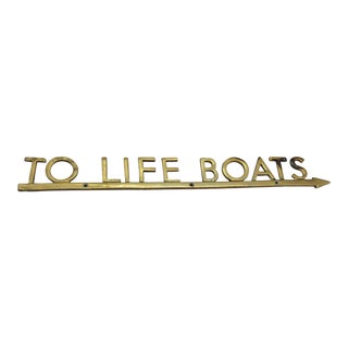 Vintage Nautical Arrow Brass Life Boat Sign For Sale