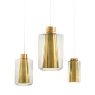 Brass and Glass Ceiling Lamps, 1950s, Set of 3 For Sale