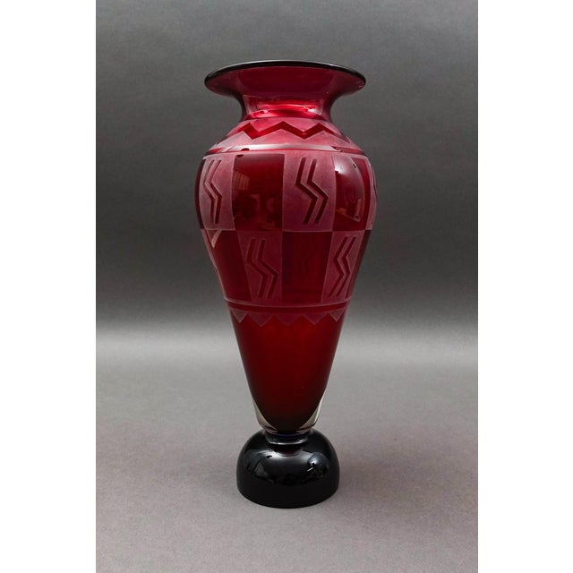 Steven Correia Signed 1988 Red Cameo Art Glass Limited Edition Vase. Measures approximately 4 3/4" diameter, 12 1/2" high.