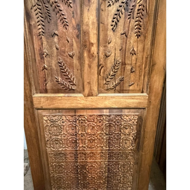 1920s Vintage Artistic Carved Indian Wooden Door | Floral Hand-Carved Barn Door Statement Piece 96 For Sale - Image 5 of 7