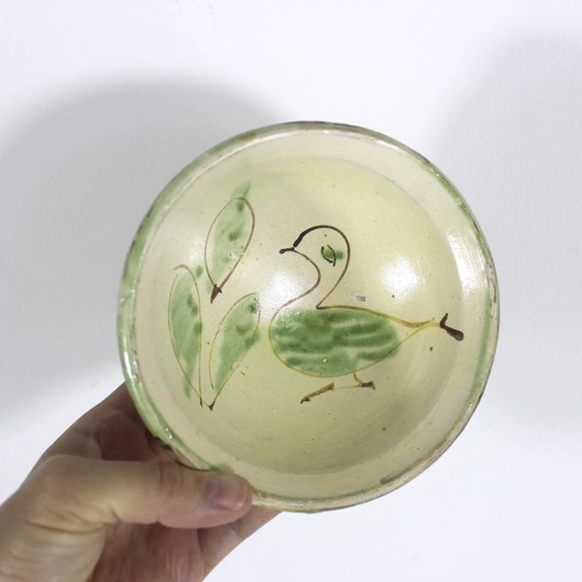 Early 20th Century Vintage Clay Pottery Bird Bowl in the Style of Byzantine Half Glazed Ceramics For Sale - Image 5 of 8