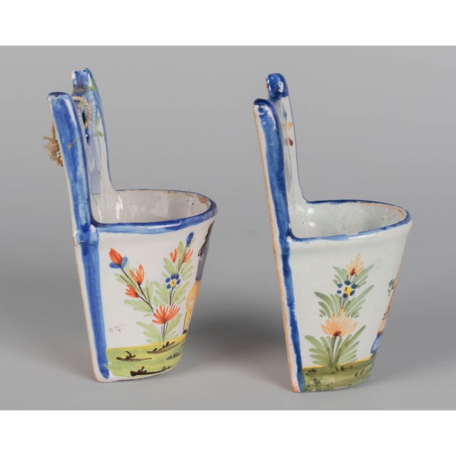 19th Century 19th Century French Faience Bénitier, or Wall Pocket, Hand-Painted For Sale - Image 5 of 10