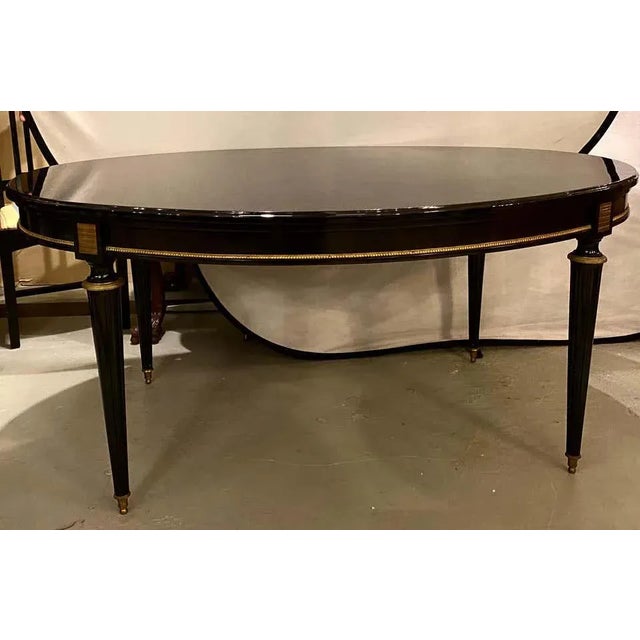 French Louis XVI Jansen Style Center or Dining Table Black Lacquer Steinway Finish For Sale - Image 3 of 12