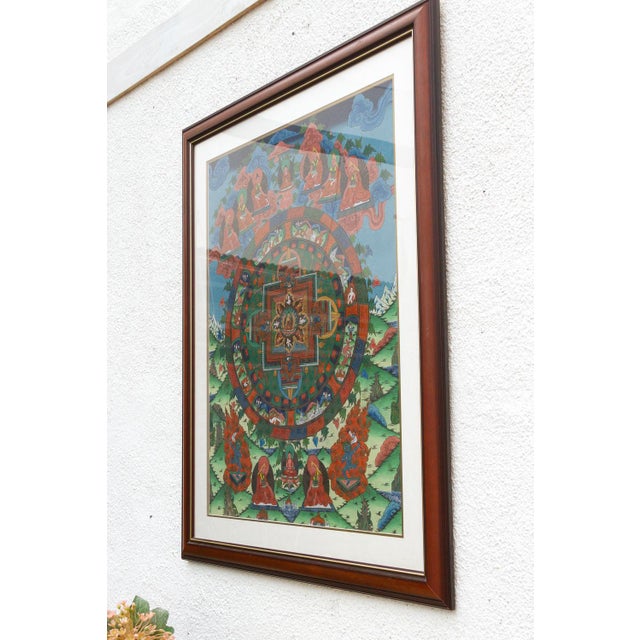 Textile Framed Buddhist Mandala Tibetan Thangka For Sale - Image 7 of 8