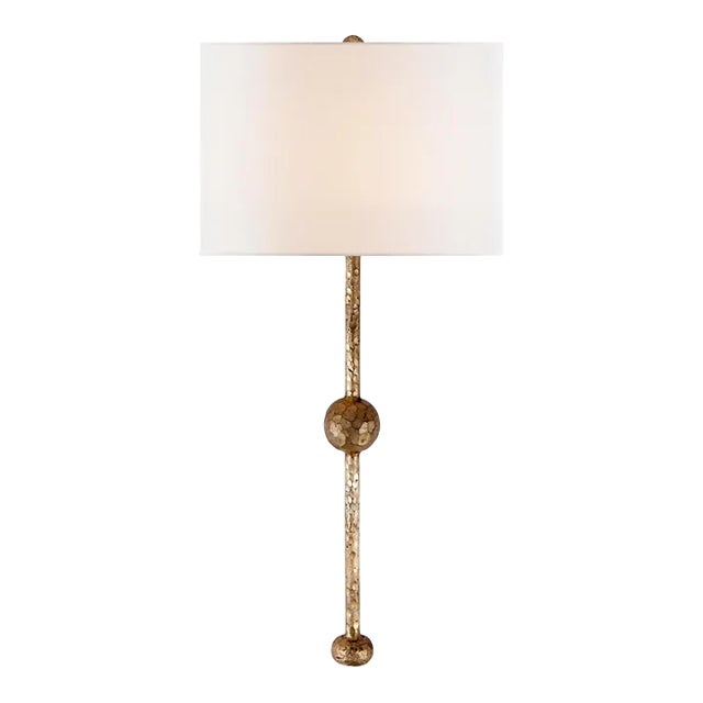 Suzanne Kasler for Visual Comfort Signature Carey Rail Sconce in Gilded Iron with Linen Shade For Sale