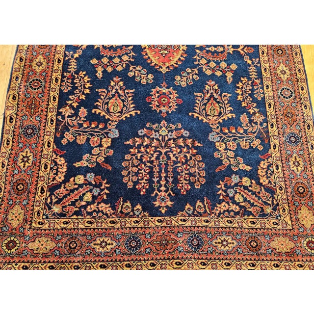 Antique Persian Mahajiran Sarouk Area Rug, Hand-Knotted Wool, Allover Floral Pattern, Navy & Red, 4x6 For Sale - Image 10 of 14