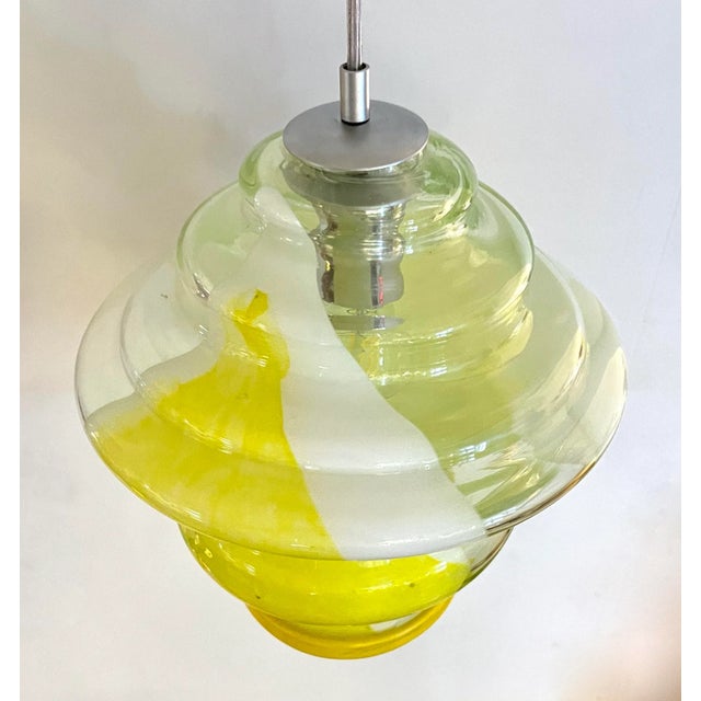Yellow Bespoke Italian Organic Lemon Yellow White Step Tulip Murano Glass Pendant Light For Sale - Image 8 of 13
