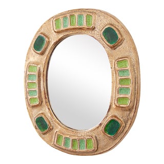 1970s Mid-Century Mithe Espelt Gold Mirror With Green/Emerald Inlay For Sale