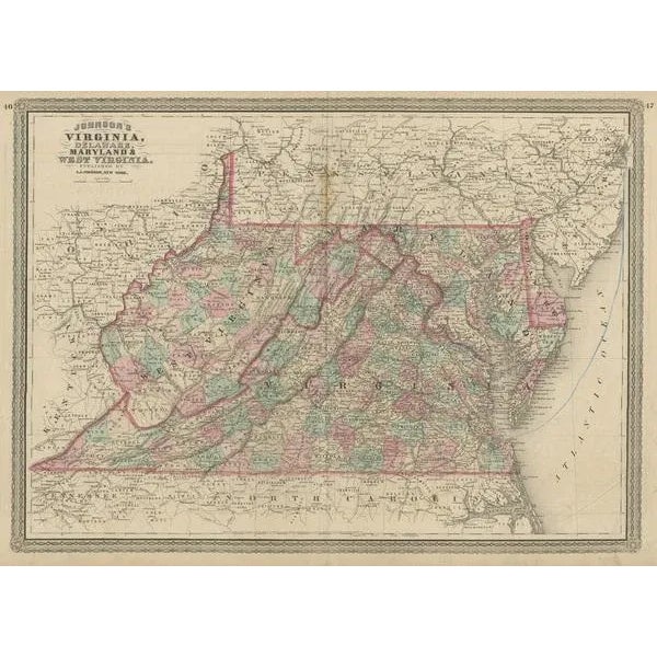Antique map titled 'Johnson's Viriginia (\.). Original map of Virginia, Delaware, Maryland and West Virginia. This map...