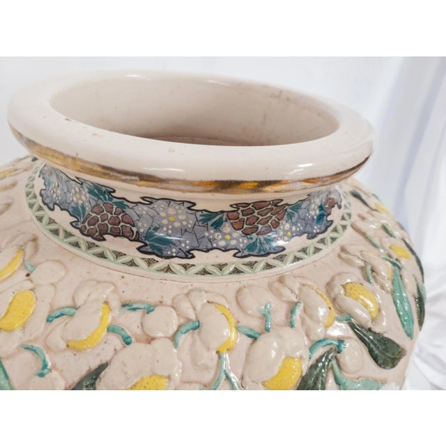 Antique White 20th Century Massive Japanese Satsuma Style Vase or Urn For Sale - Image 8 of 13