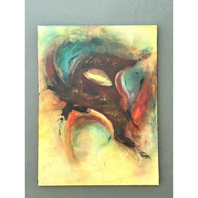 Wood Vintage Abstract Expressionist Oil Painting on Canvas For Sale - Image 7 of 12