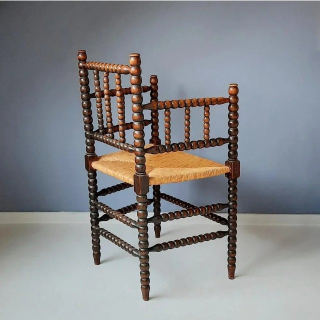 Dutch Bobbin Chair with Rush Seat, 1930s For Sale - Image 4 of 10
