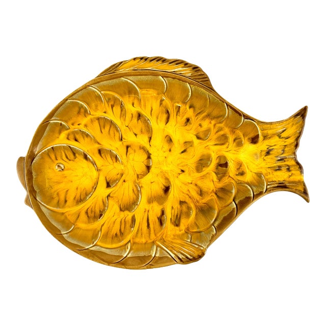 Mid Century 1960's California Hand Painted Burnt Orange Fish Platter For Sale