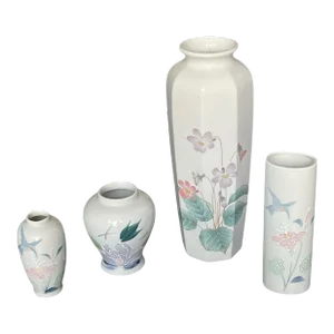 Vintage Otagiri Japan Violets Ceramic Vases- Set of 4