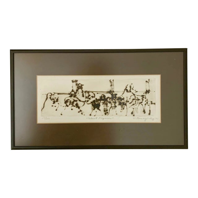 Lonny Schiff 1974 “Silent Figures” Limited Edition Signed Etching Abstract Print 17/20 For Sale
