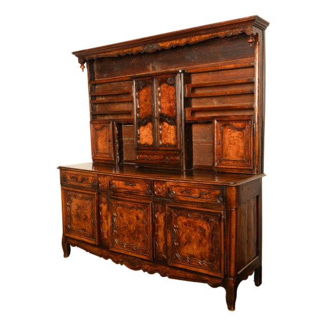 Antique French Provincial Normandy Carved Walnut Dresser Buffet Vaissilier 1790 For Sale